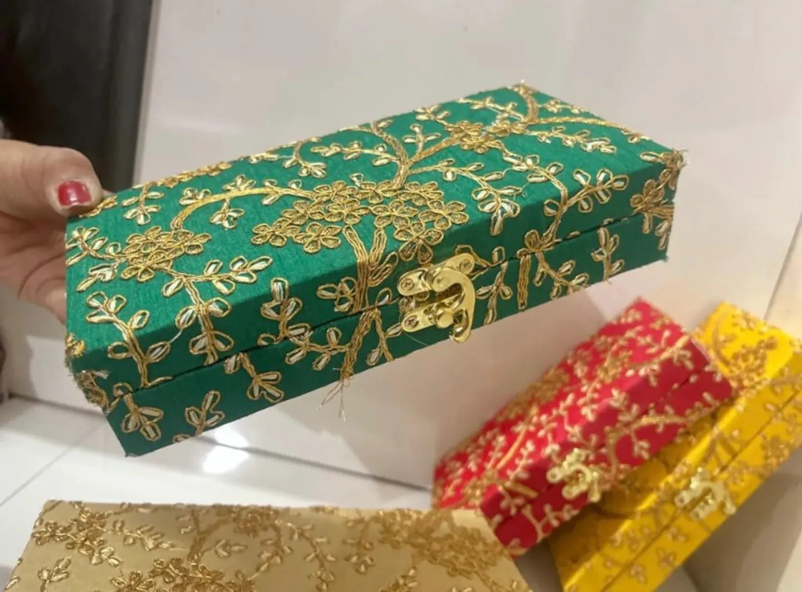 Handmade Embroidered Multicolor Shagun Box, Indian Wedding Gift Box, Wedding Favor Box