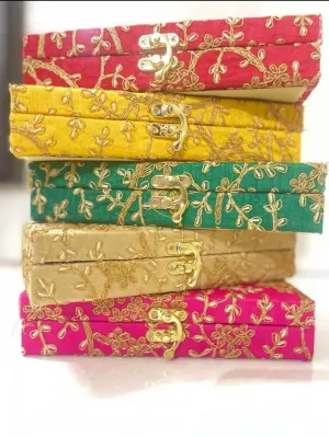 Handmade Embroidered Multicolor Shagun Box, Indian Wedding Gift Box, Wedding Favor Box