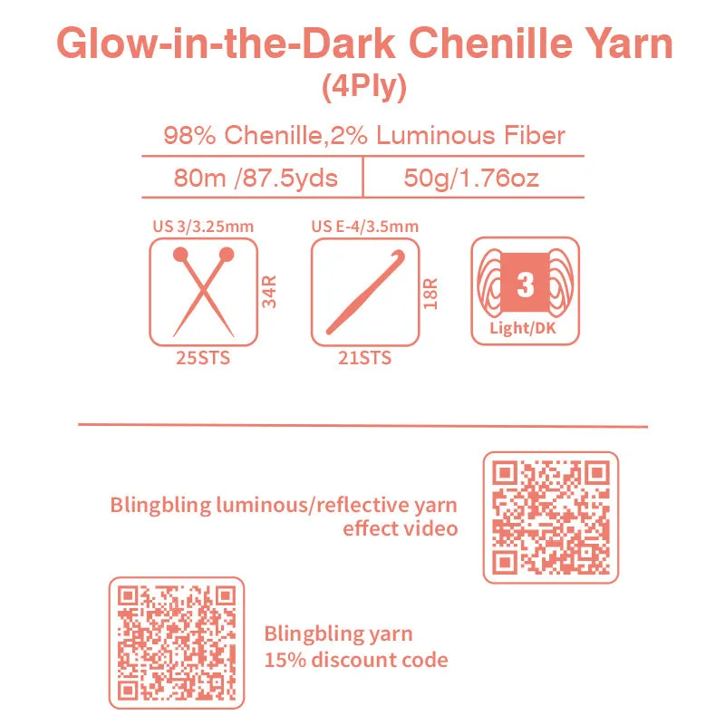 High Quality Blush Pink Glow-in-the-Dark Chenille Yarn