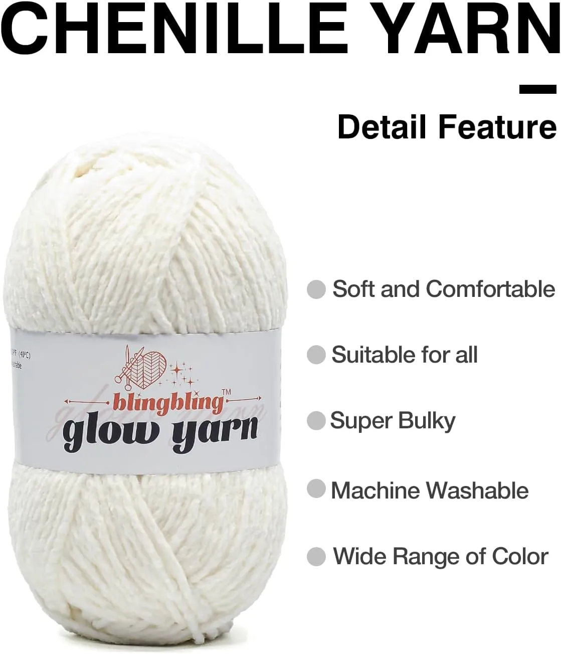 High Quality Blush Pink Glow-in-the-Dark Chenille Yarn