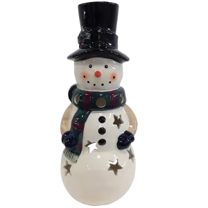 Holiday Snowman Candle Lantern - Solid Stoneware Christmas Statuary