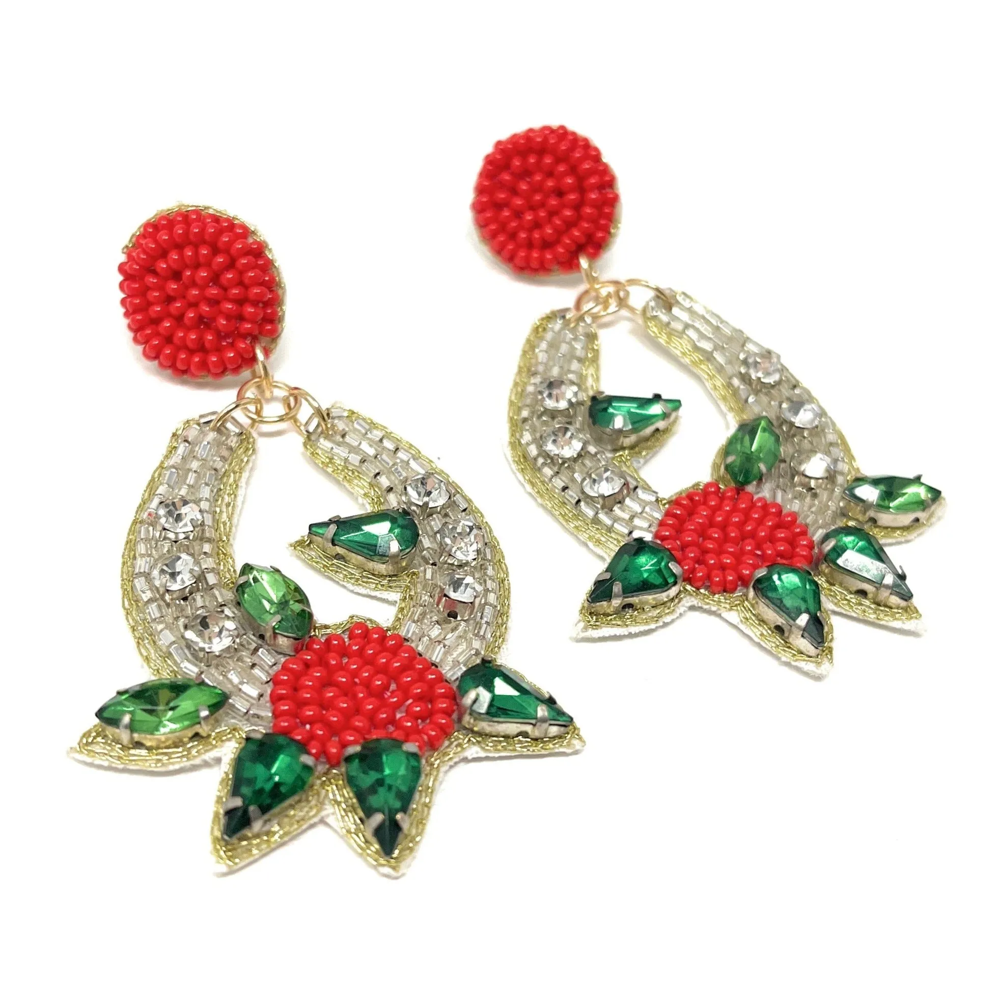 Horseshoe Silver Beaded Earrings