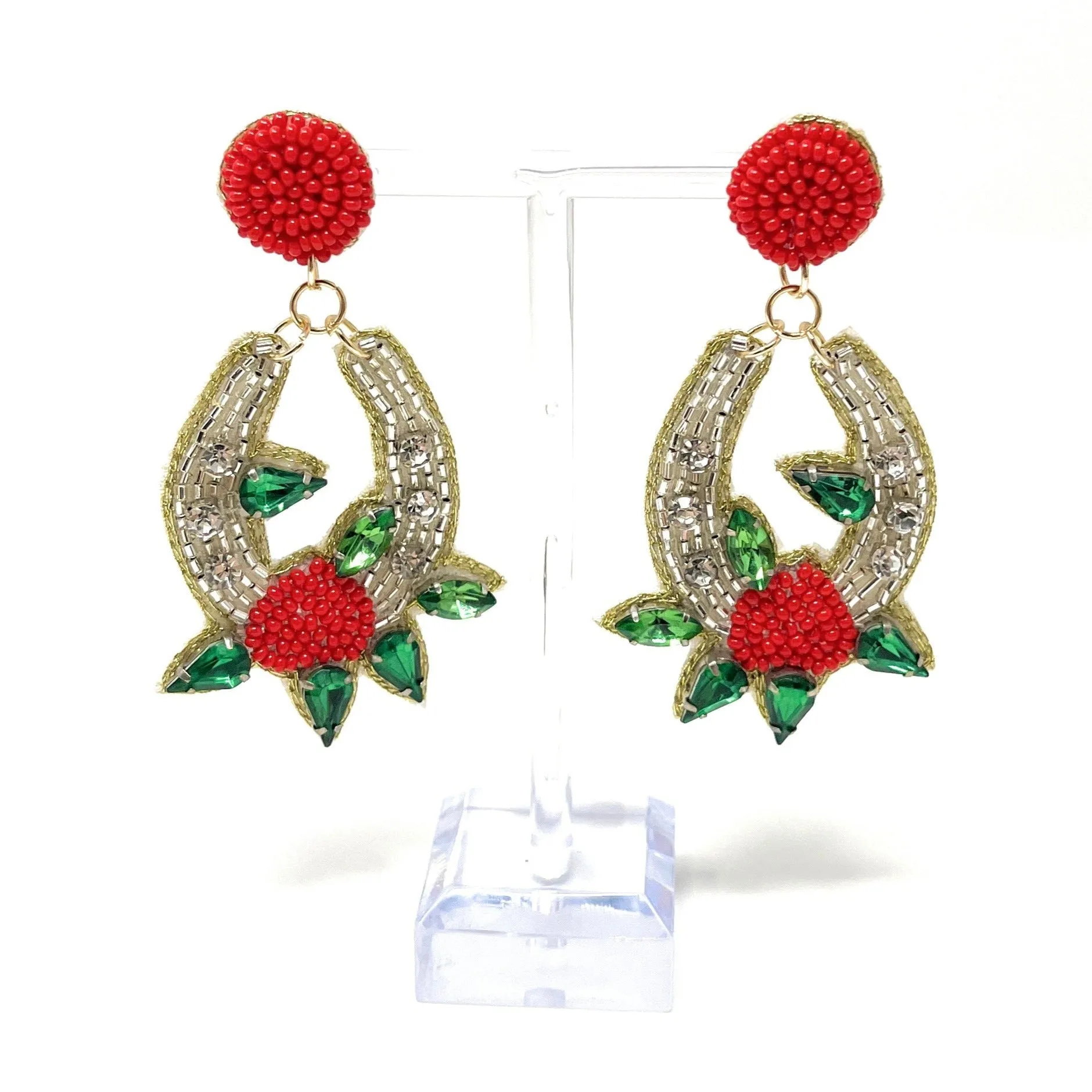 Horseshoe Silver Beaded Earrings