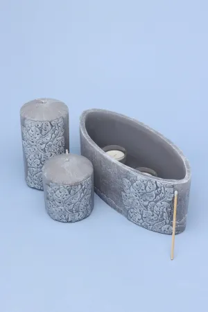Juliet Leaves Light Grey 3D Pillar Candle