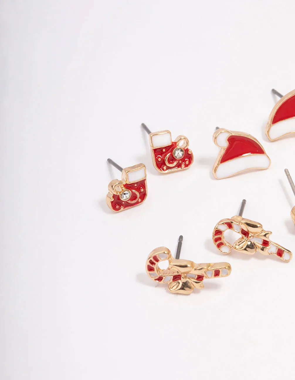 Kids Christmas Candy Cane Stud Earrings 6-Pack