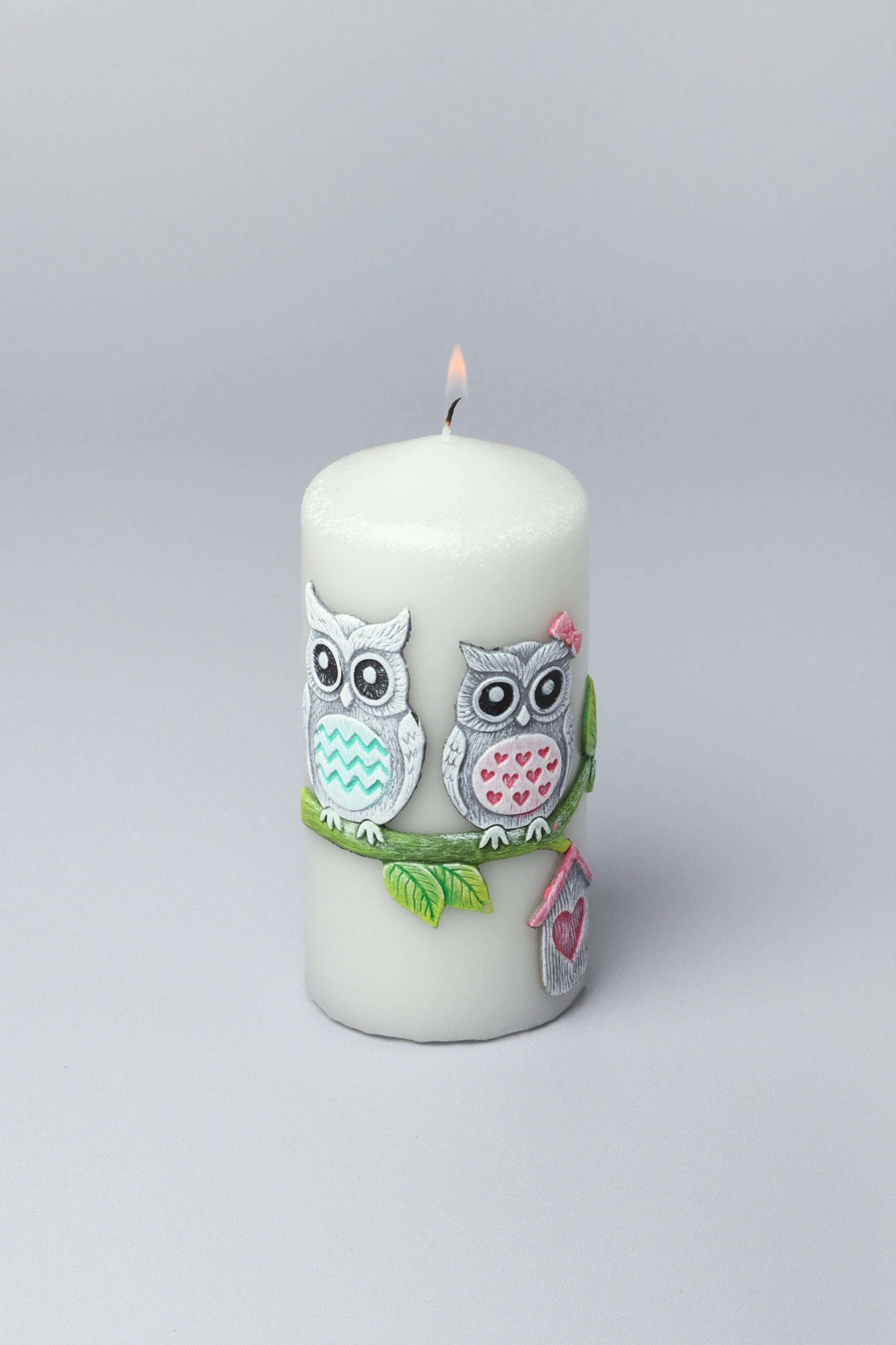 Limited Edition Grey Owl Figure Couple Candles