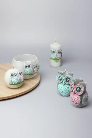 Limited Edition Grey Owl Figure Couple Candles