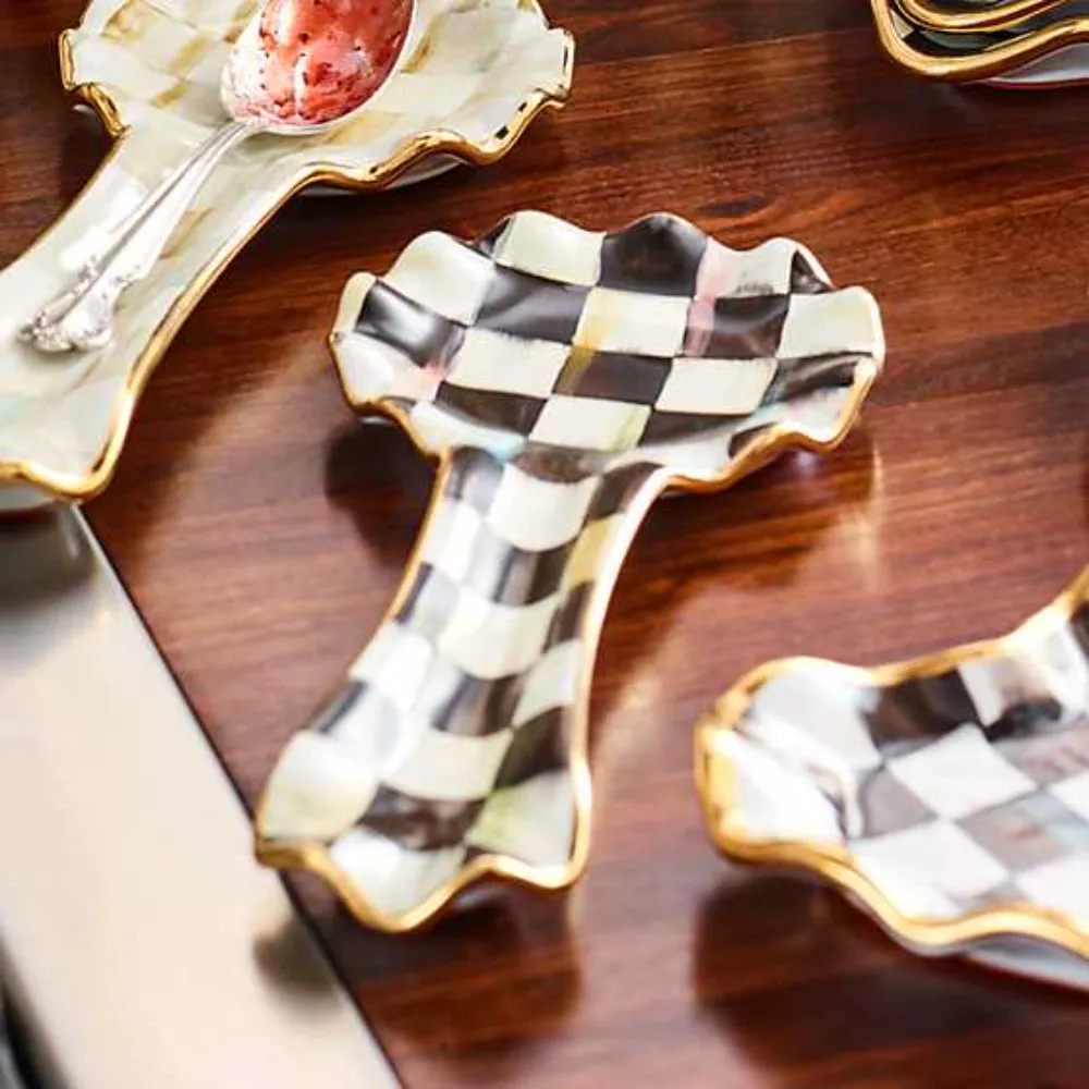 MacKenzie-Childs Courtly Check Aurora Ceramic Spoon Rest