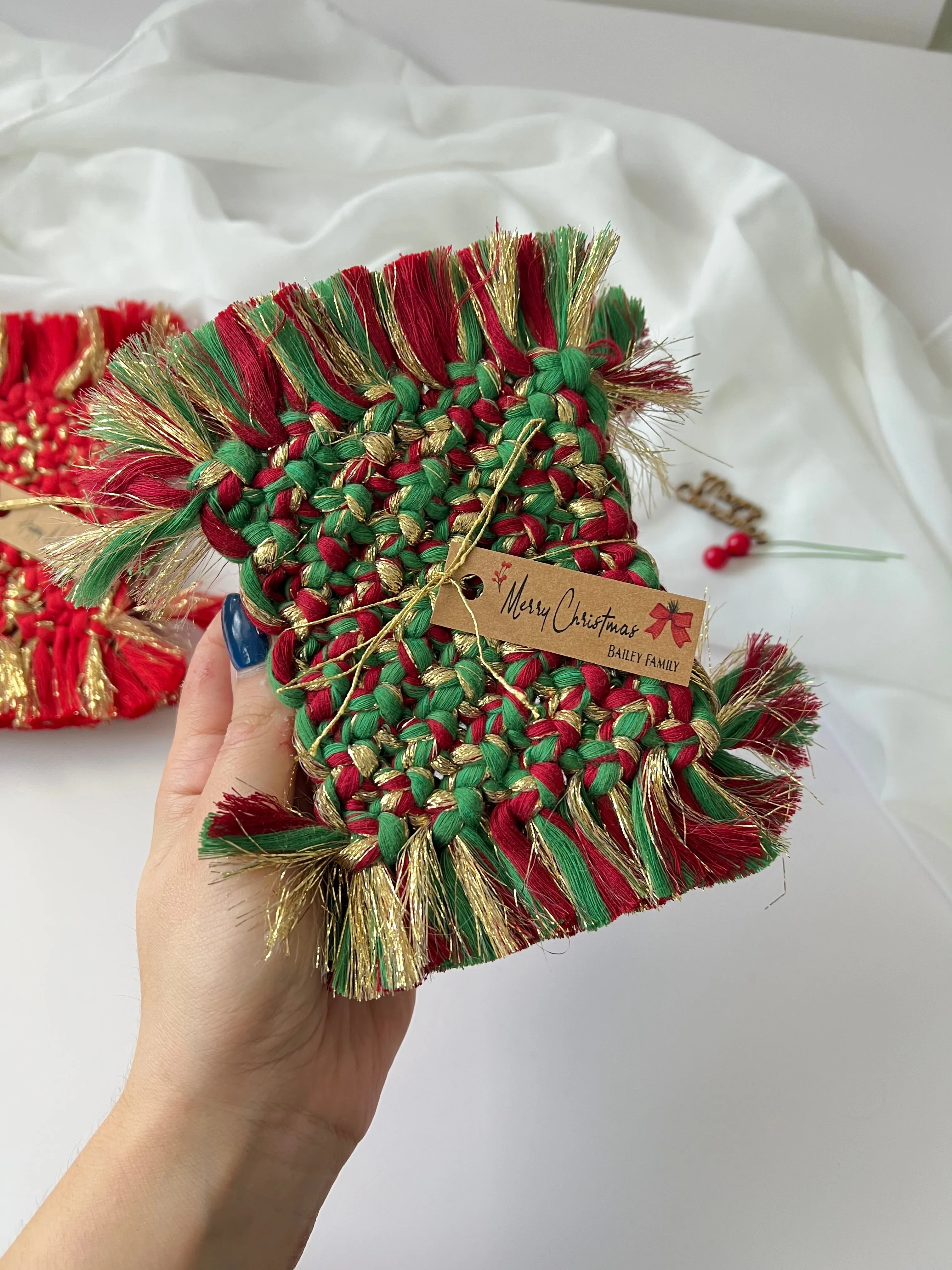 Macrame Coasters - Rustic Christmas Favors and Holiday Gifts