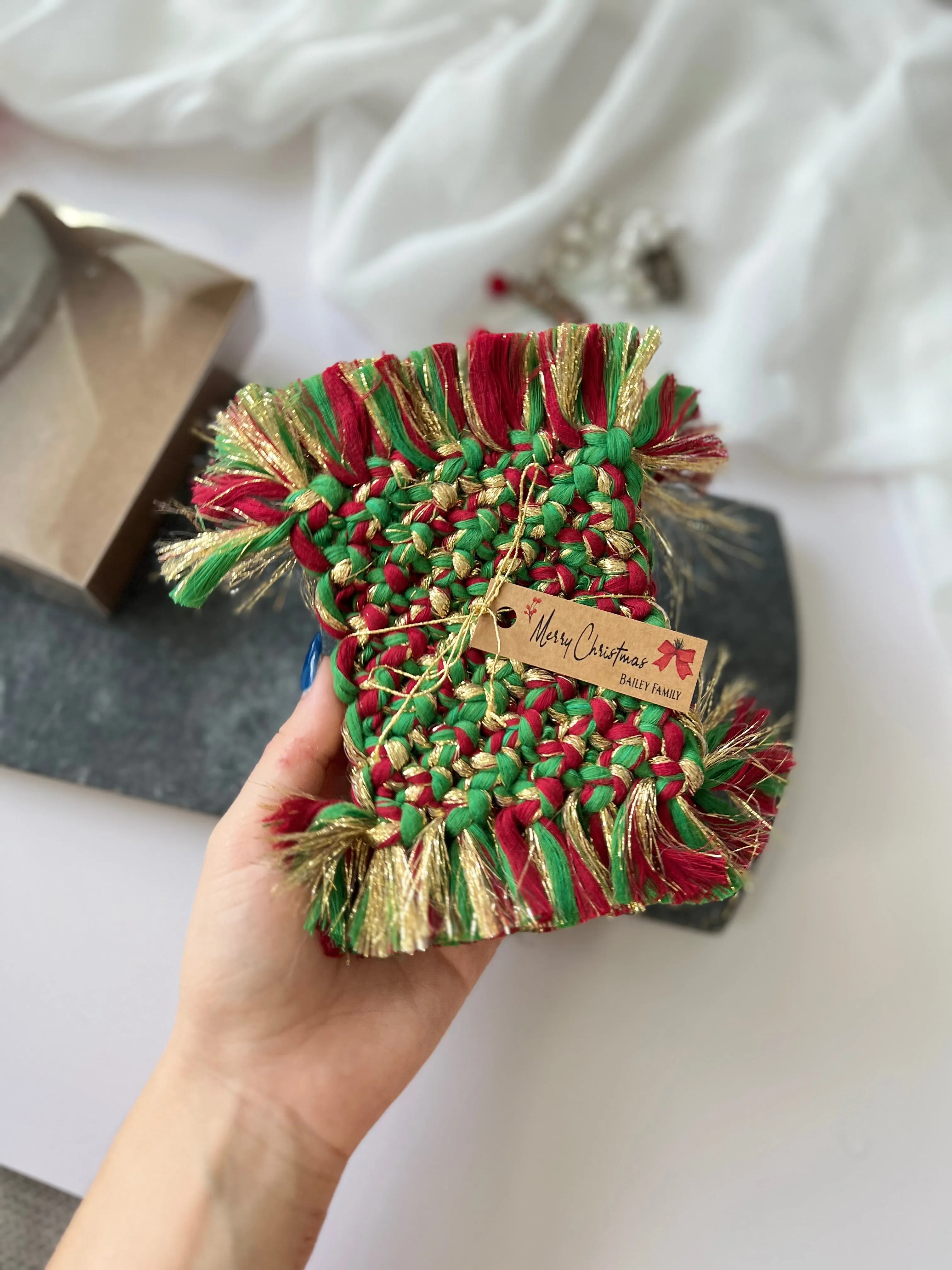 Macrame Coasters - Rustic Christmas Favors and Holiday Gifts