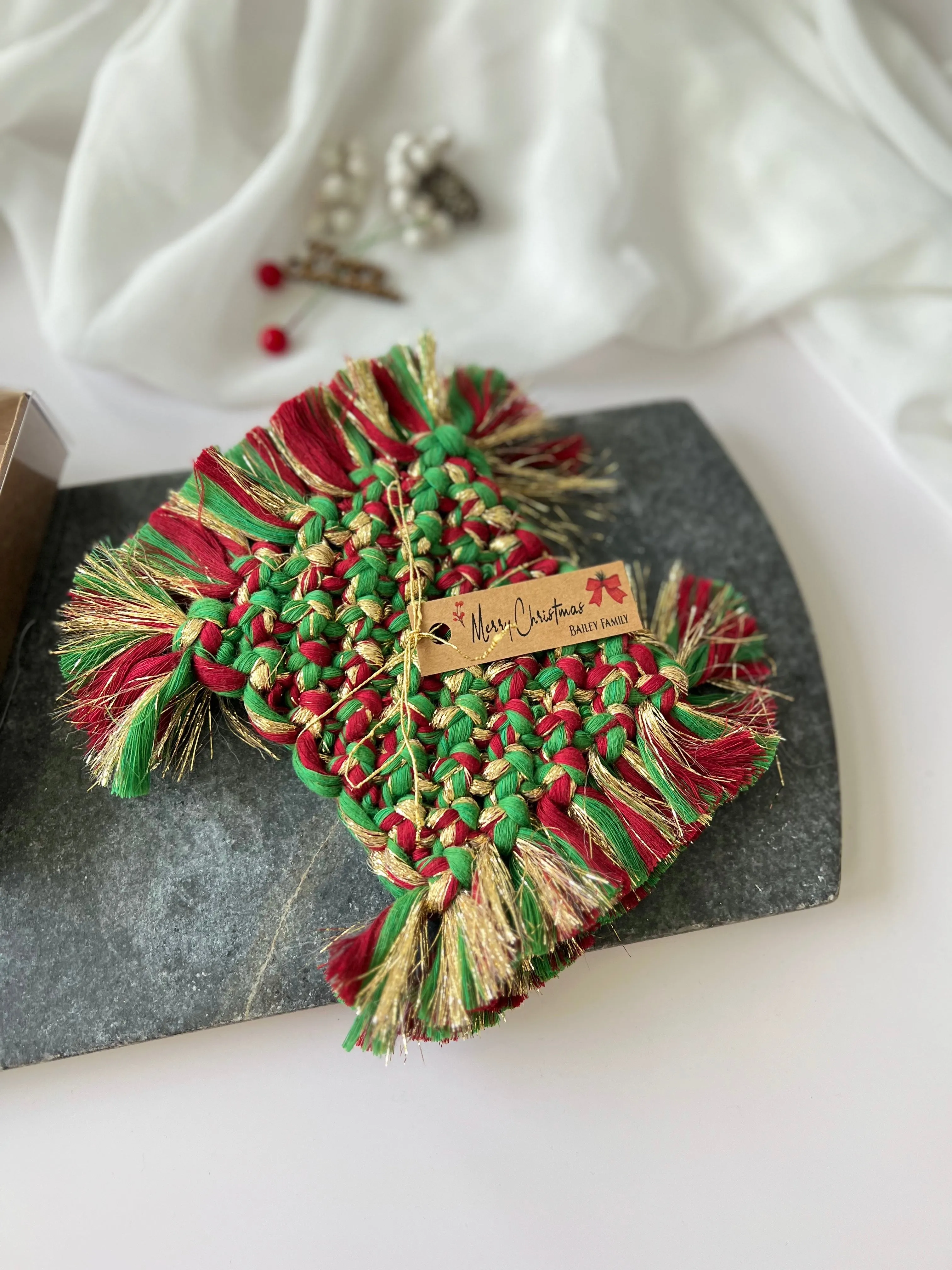 Macrame Coasters - Rustic Christmas Favors and Holiday Gifts