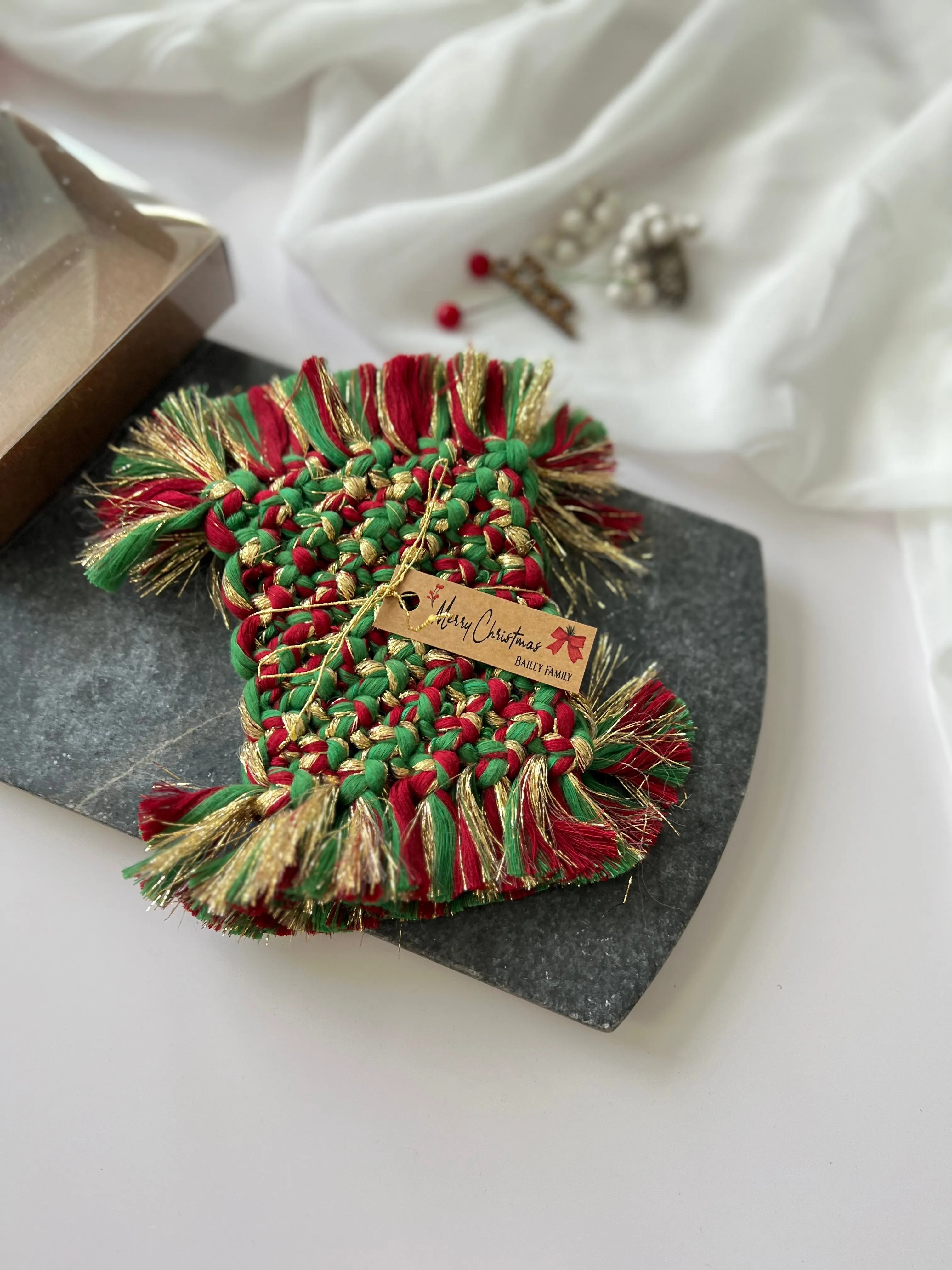 Macrame Coasters - Rustic Christmas Favors and Holiday Gifts