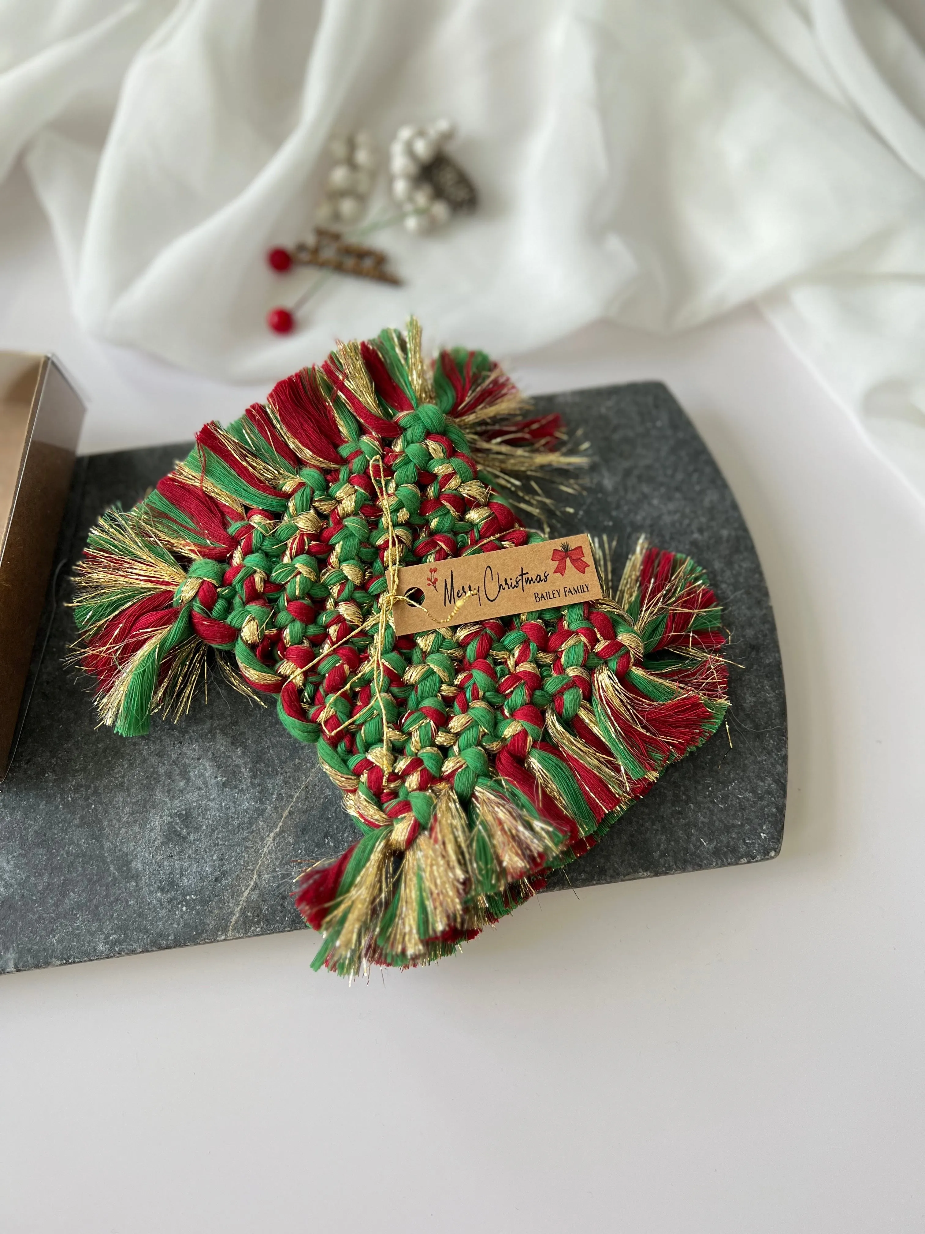 Macrame Coasters - Rustic Christmas Favors and Holiday Gifts