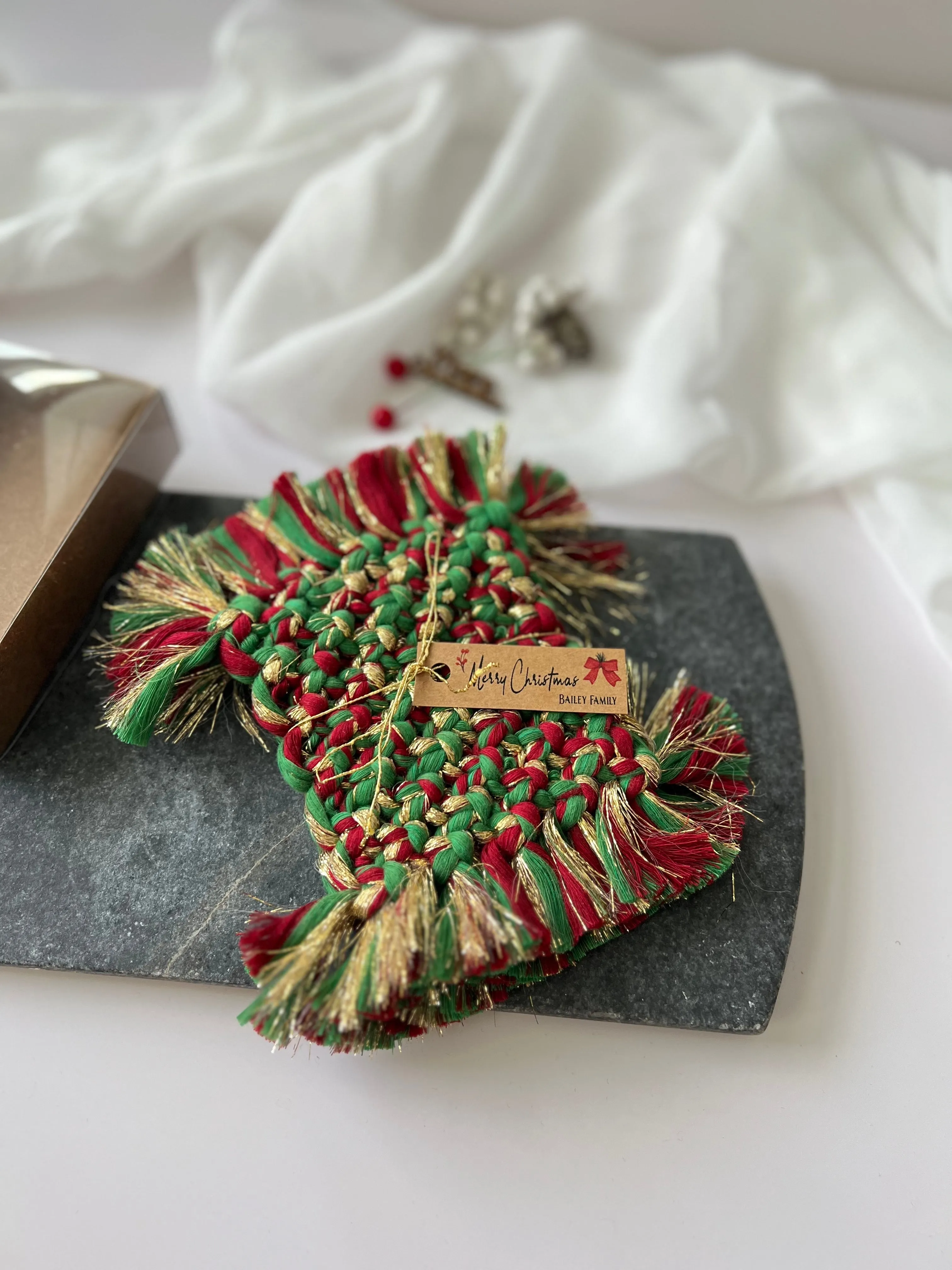 Macrame Coasters - Rustic Christmas Favors and Holiday Gifts