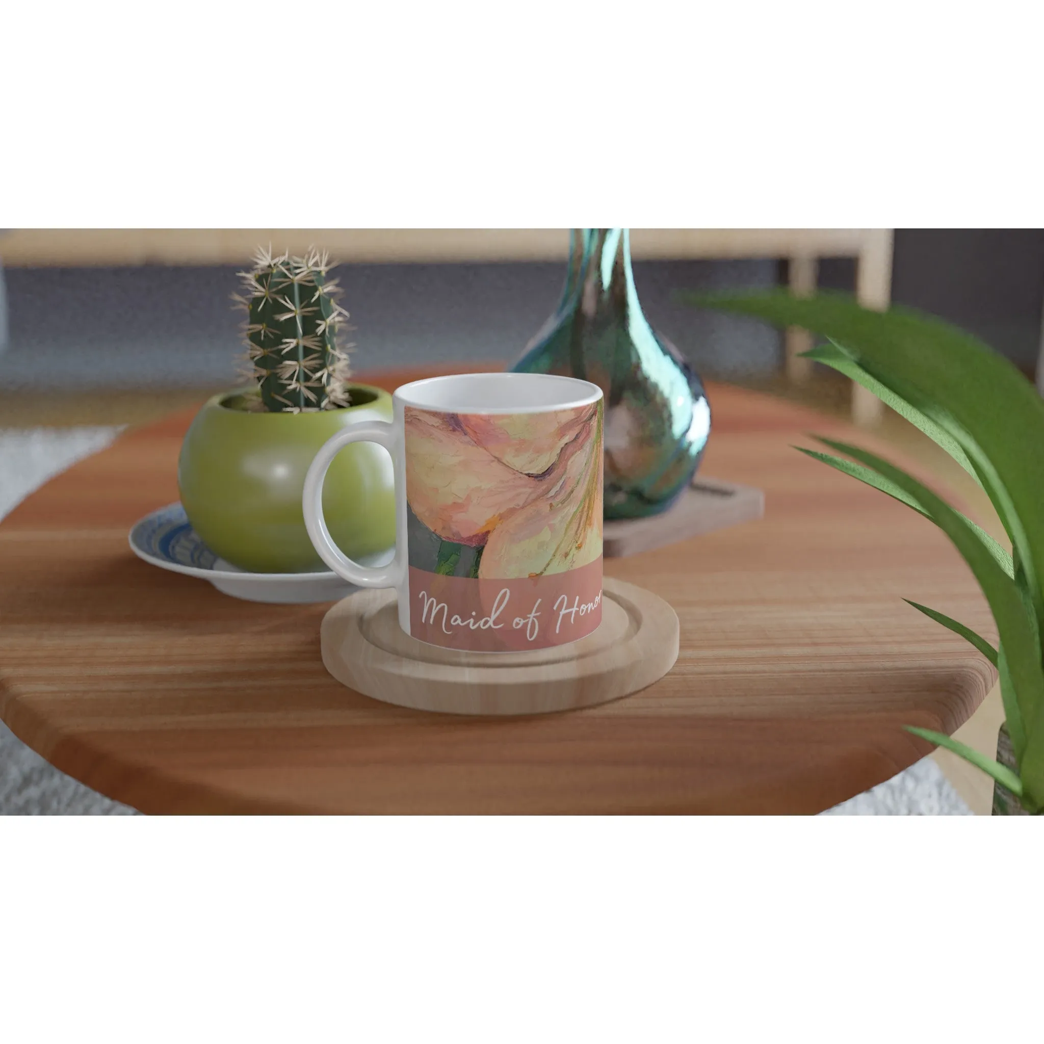 'Maid of Honor' 11oz White Ceramic Mug | Bridal Collection with 'Amaryllis' Artwork by American Artist Barbara Cleary