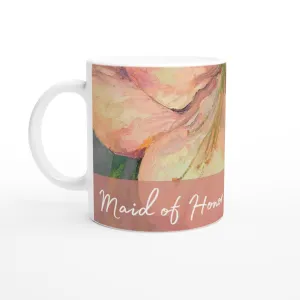 'Maid of Honor' 11oz White Ceramic Mug | Bridal Collection with 'Amaryllis' Artwork by American Artist Barbara Cleary