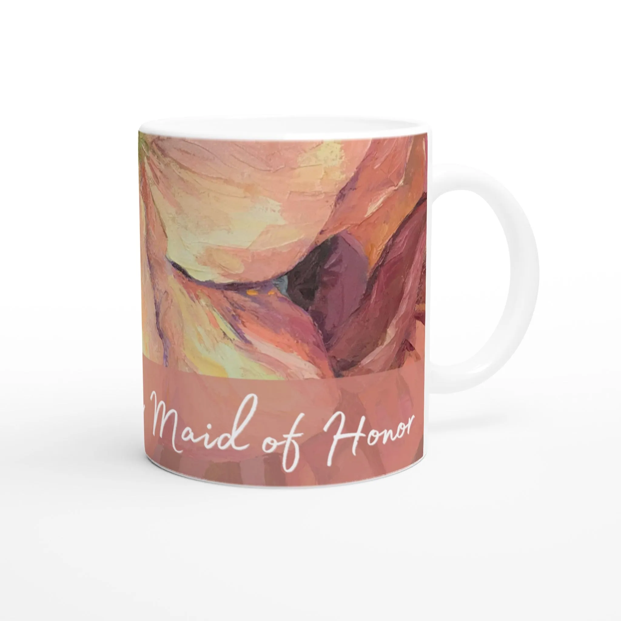 'Maid of Honor' 11oz White Ceramic Mug | Bridal Collection with 'Amaryllis' Artwork by American Artist Barbara Cleary