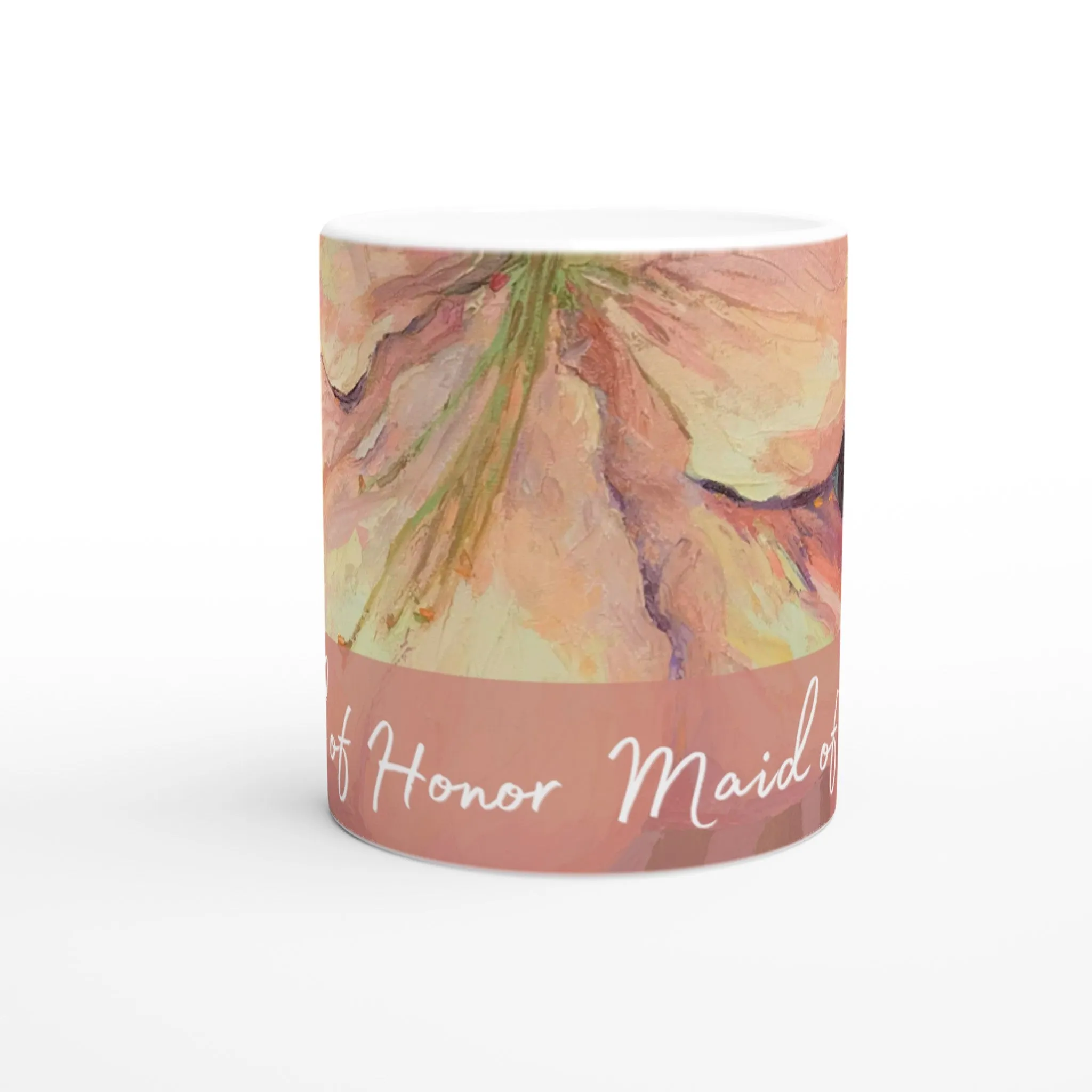 'Maid of Honor' 11oz White Ceramic Mug | Bridal Collection with 'Amaryllis' Artwork by American Artist Barbara Cleary