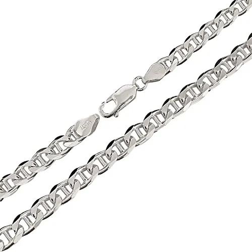 Mens Silver Chain Necklace | 925 Sterling Silver 6.5mm Marina Chain Necklace | Solid Thick Chain For Men