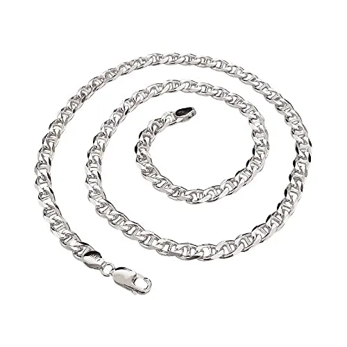 Mens Silver Chain Necklace | 925 Sterling Silver 6.5mm Marina Chain Necklace | Solid Thick Chain For Men