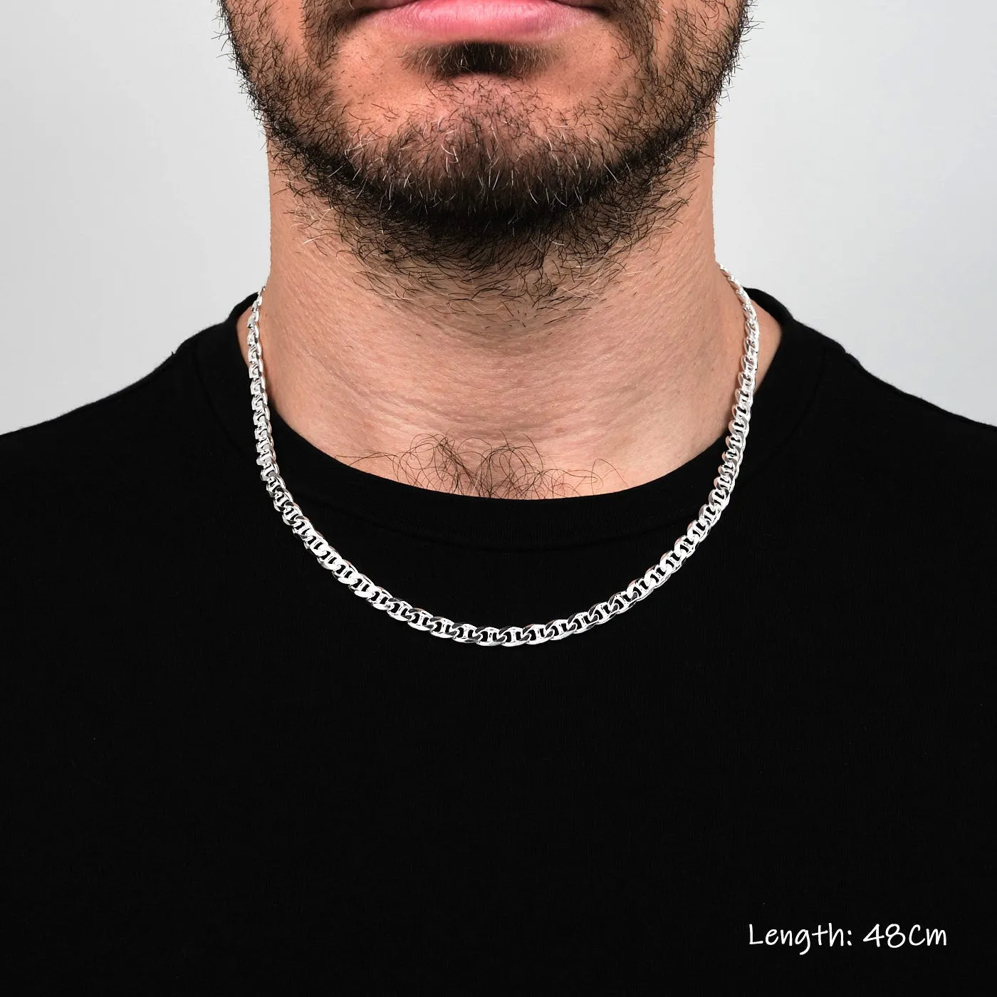 Mens Silver Chain Necklace | 925 Sterling Silver 6.5mm Marina Chain Necklace | Solid Thick Chain For Men