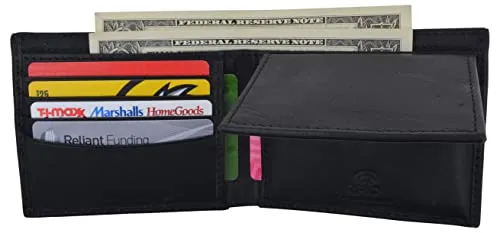Mens Wallets Genuine Leather Bifold Extra Capacity with Removable ID Wallet Insert RFID Blocking Card Holder lightweight