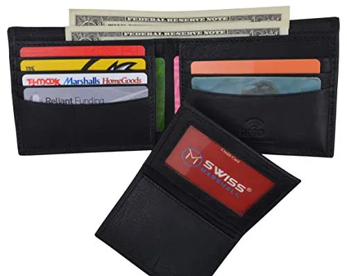 Mens Wallets Genuine Leather Bifold Extra Capacity with Removable ID Wallet Insert RFID Blocking Card Holder lightweight