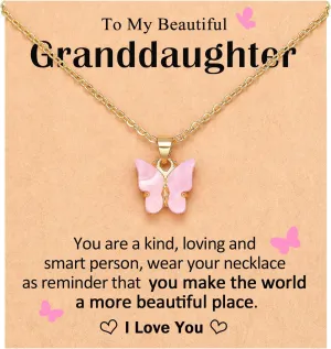 Pink Butterfly Necklace for Granddaughter Daughter Birthday Christmas Graduation Easter Gifts
