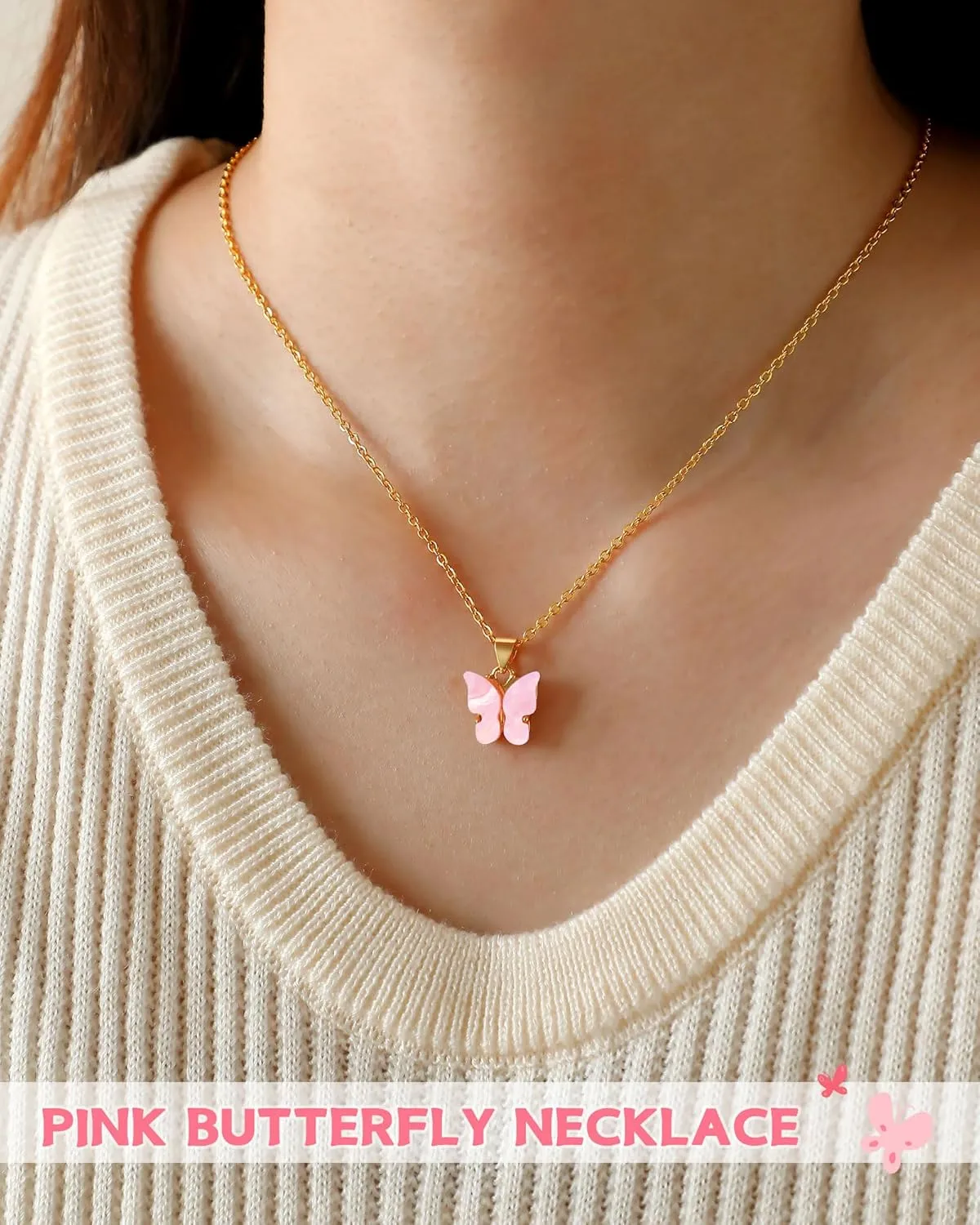 Pink Butterfly Necklace for Granddaughter Daughter Birthday Christmas Graduation Easter Gifts
