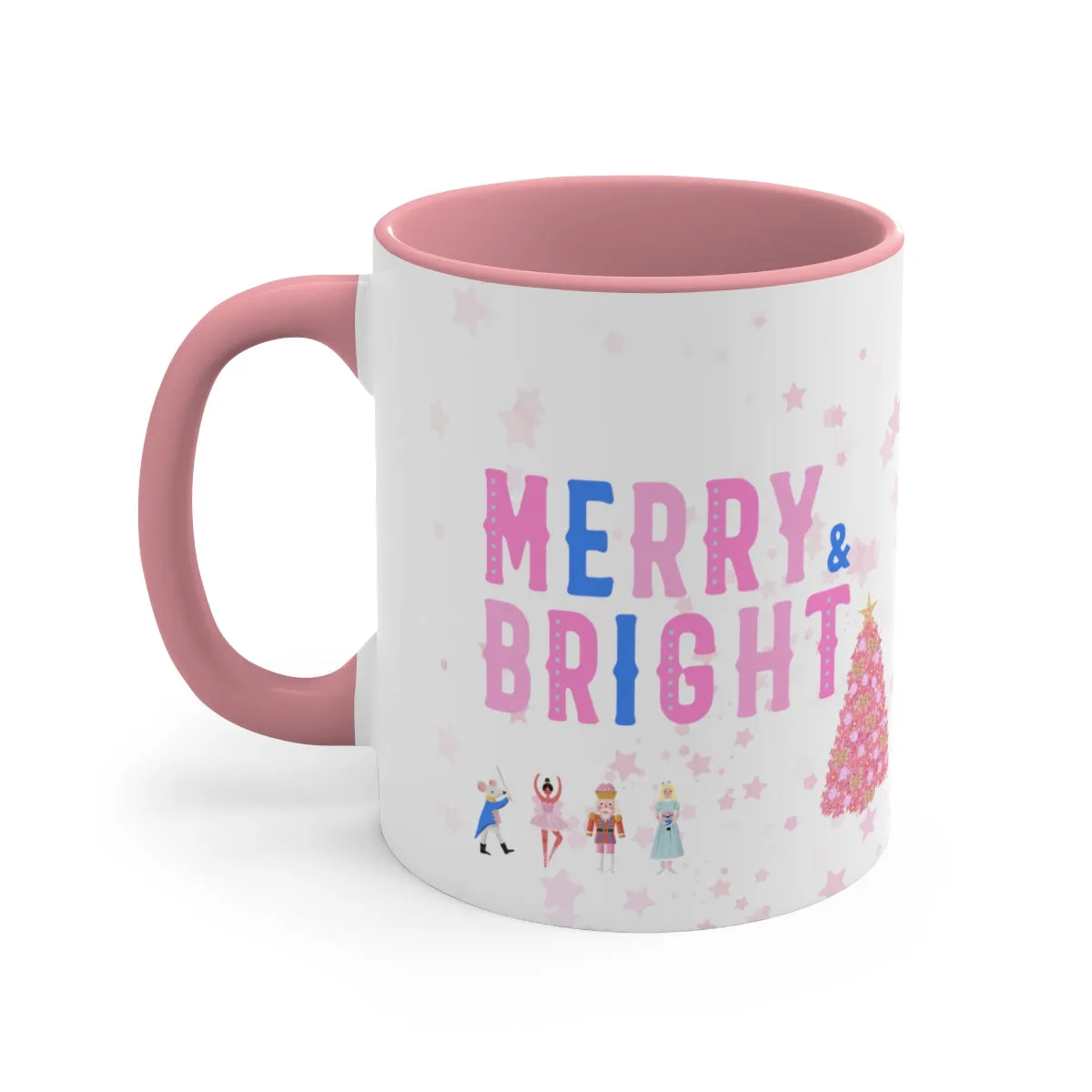 Pink Nutcracker Mug, Pastel Christmas Mug, Trendy Pink Star Coffee Mug, Tumblr Mug, Aesthetic Holiday Gift, Minimalist Pink Tree Mug