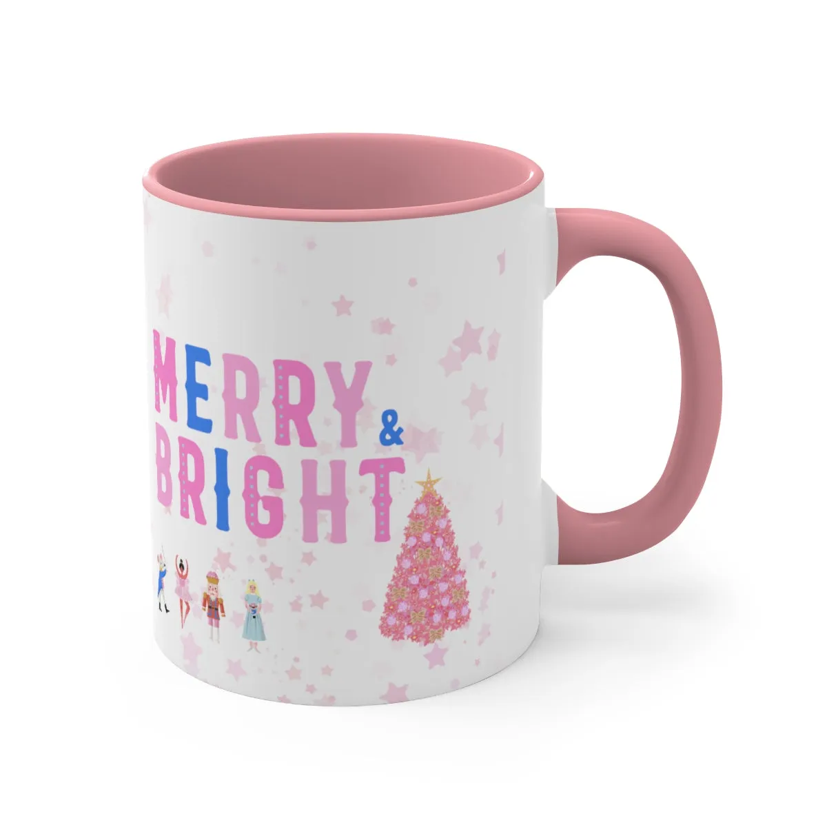 Pink Nutcracker Mug, Pastel Christmas Mug, Trendy Pink Star Coffee Mug, Tumblr Mug, Aesthetic Holiday Gift, Minimalist Pink Tree Mug