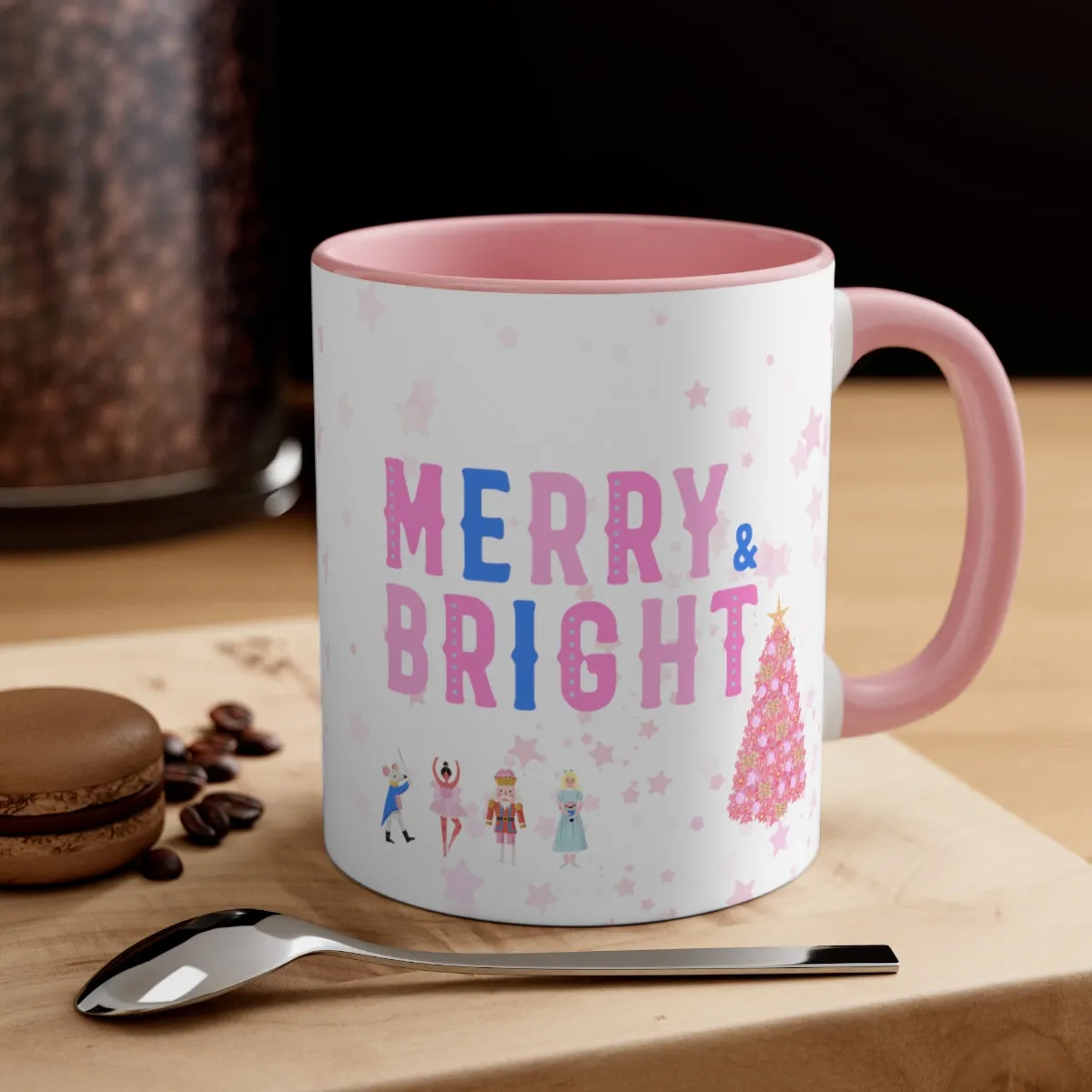 Pink Nutcracker Mug, Pastel Christmas Mug, Trendy Pink Star Coffee Mug, Tumblr Mug, Aesthetic Holiday Gift, Minimalist Pink Tree Mug
