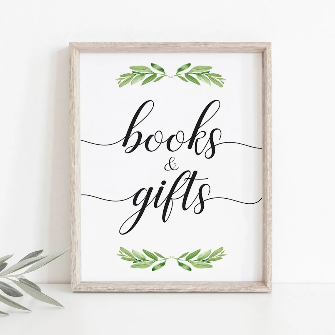 Printable Books and Gifts Sign for Greenery Themed Shower