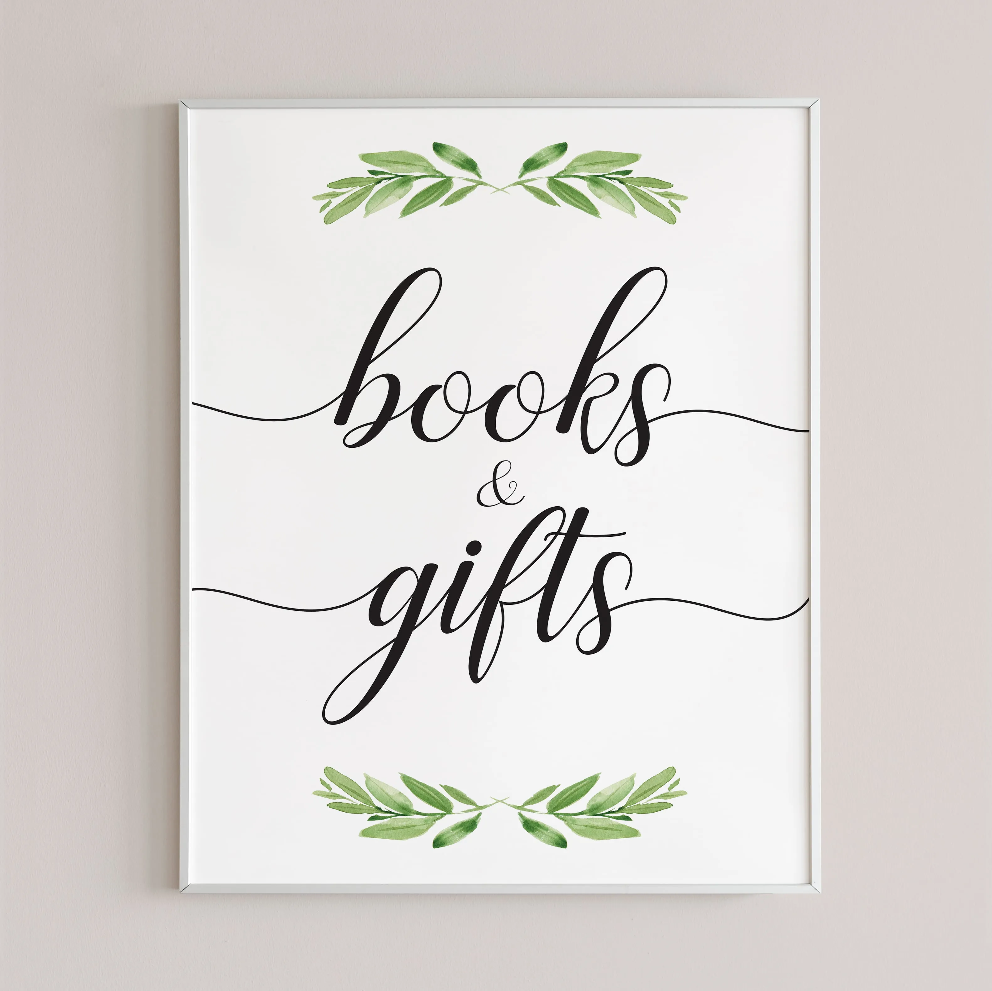 Printable Books and Gifts Sign for Greenery Themed Shower
