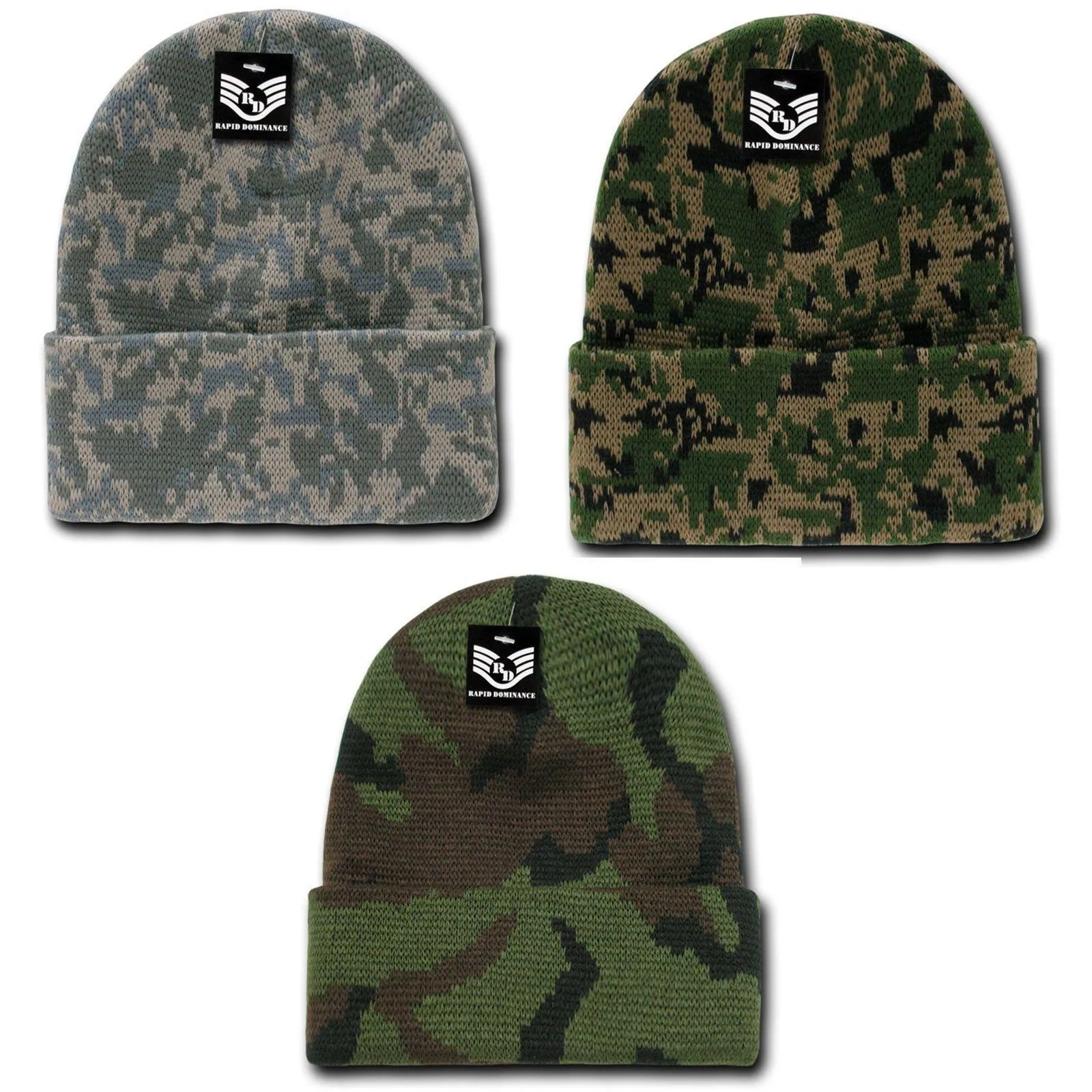 Rapid Dominance Military Camouflage Cuffed Beanies Knit Winter Watch Caps Hats