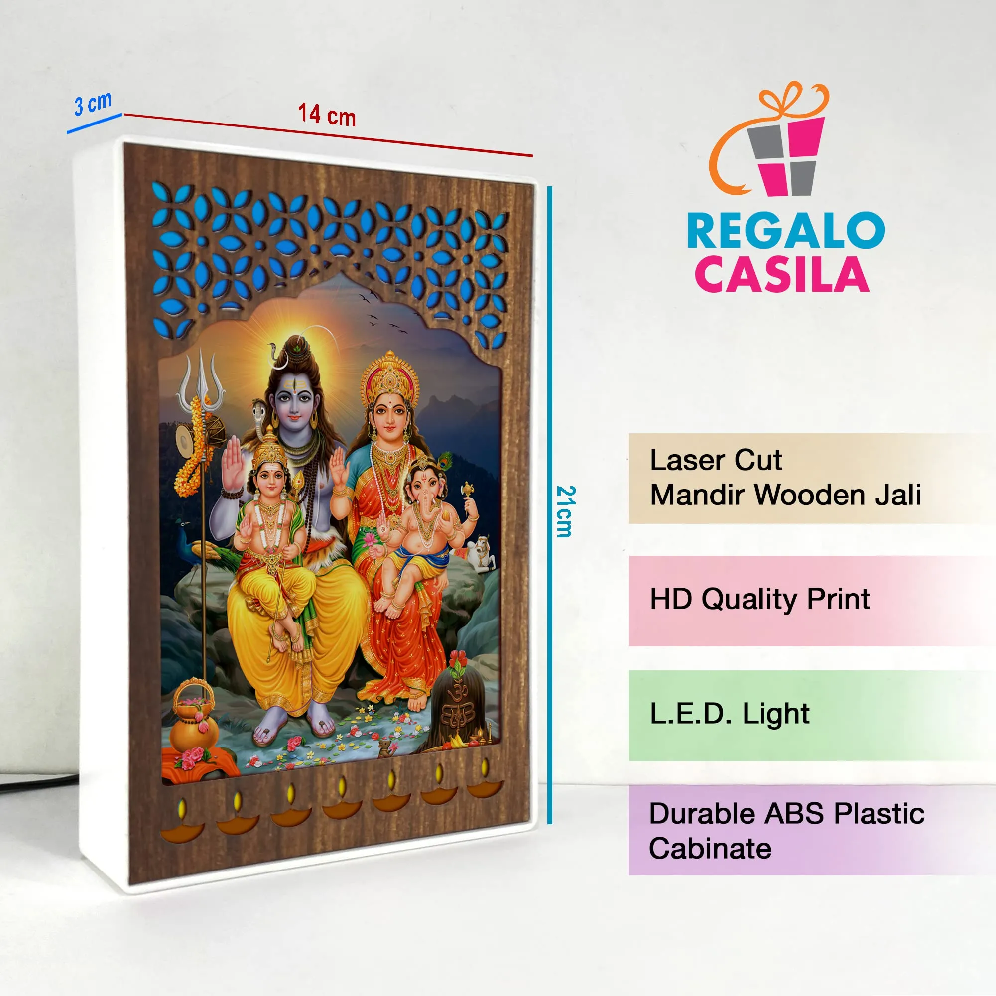 Regalo Casila REGALOCASILA Lord Shiva Family Photo With Light For Pooja Room God Photo | LED Jali Mandir | Gifts For Any Occasion Table Decor| Size: 6 x 9 Inches 7DGLF217