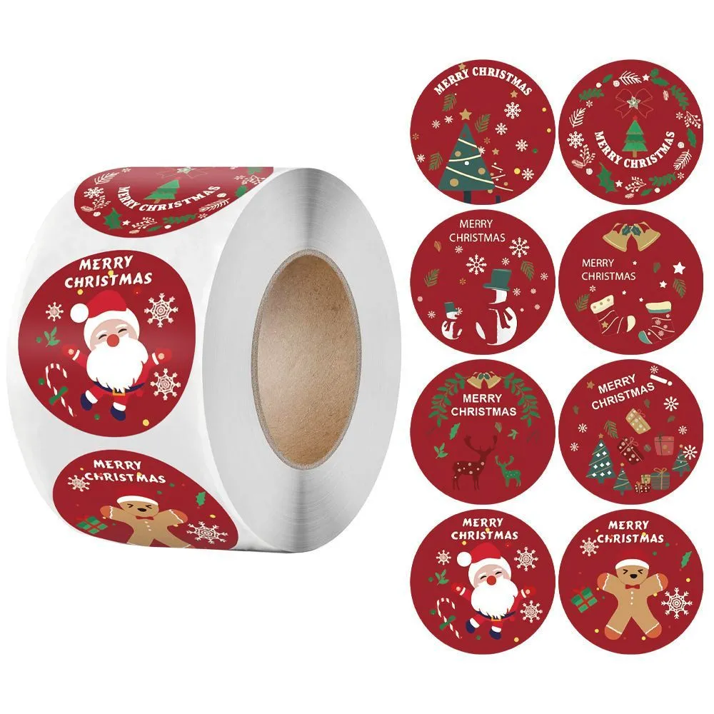 Rolled Christmas Sticker for Christmas Gift Sealing Sticker Cowhide Adhesive Label Christmas Holiday Happy Decoration Label