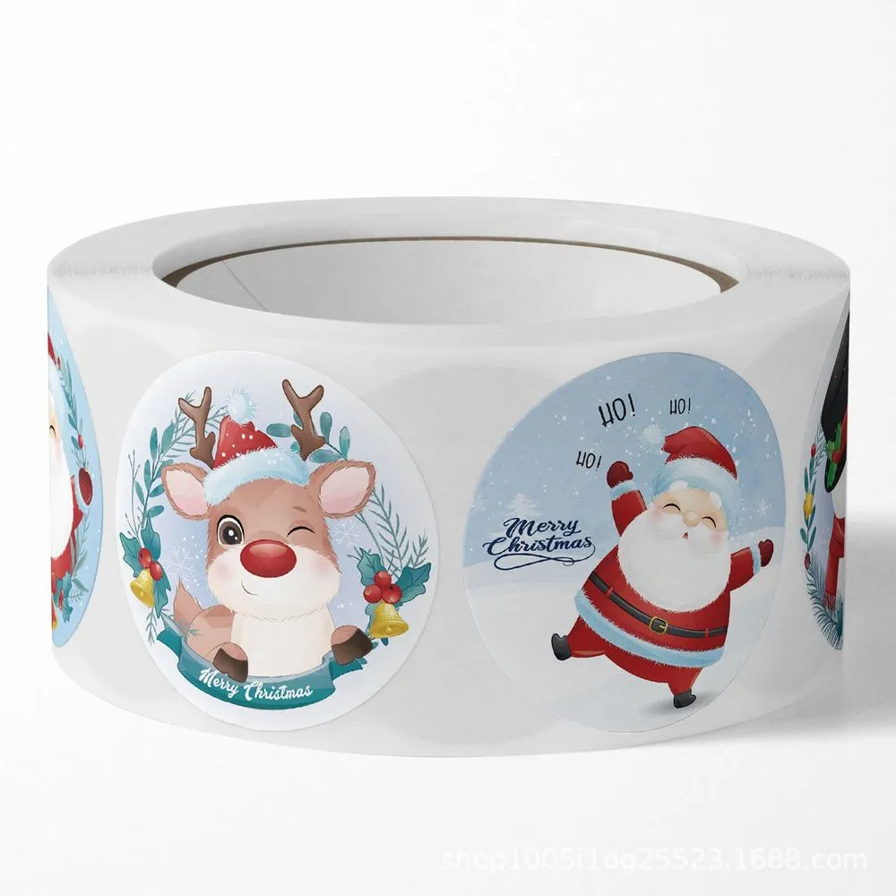 Rolled Christmas Sticker for Christmas Gift Sealing Sticker Cowhide Adhesive Label Christmas Holiday Happy Decoration Label