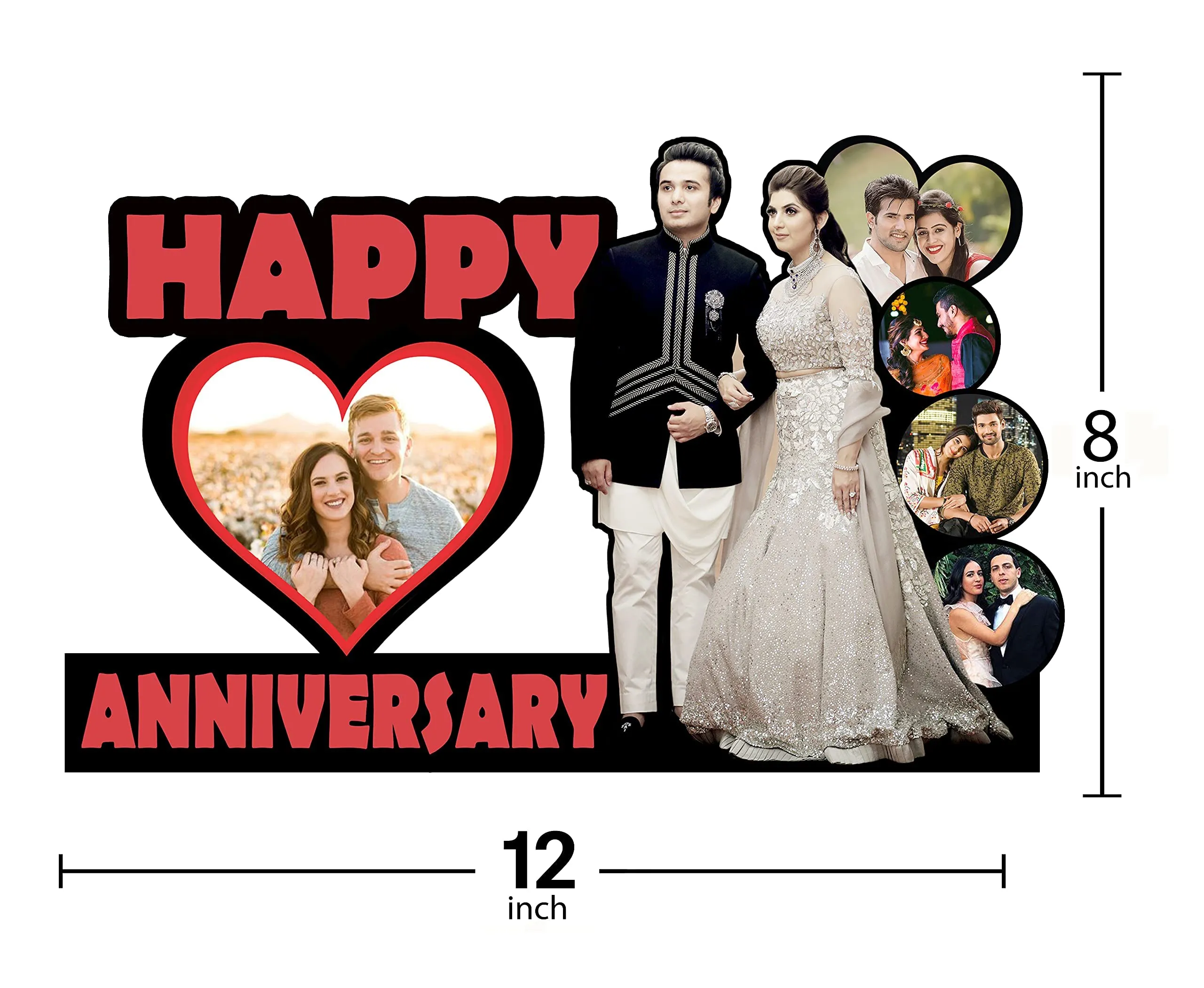 Shri Kanth Art® Customized Happy Anniversary Wooden Photo Frames| Personalized Picture Photo Frame | Collage Frame for Couple (Size :- 8 x 12), Wall Mount