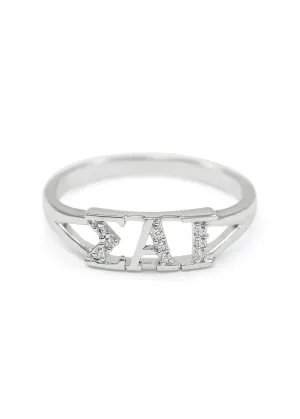 Sigma Alpha Iota Sterling Silver Ring with simulated diamonds