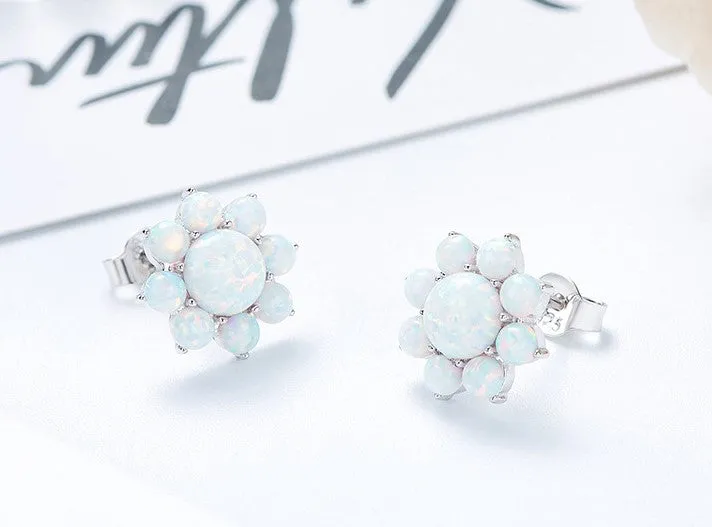 Sterling silver blue opal flower earring