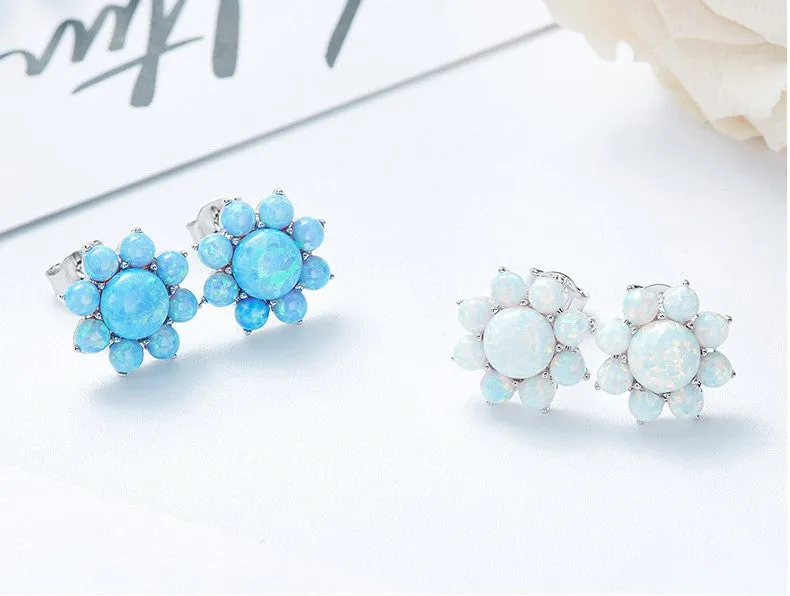 Sterling silver blue opal flower earring