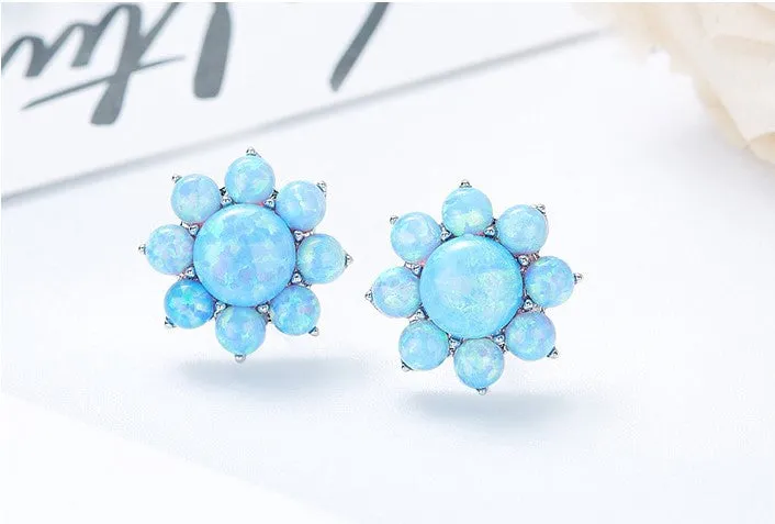 Sterling silver blue opal flower earring