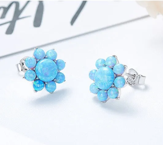 Sterling silver blue opal flower earring
