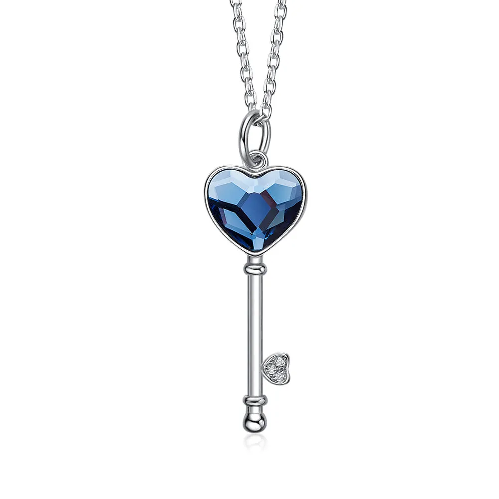Sterling silver cute pink key necklace
