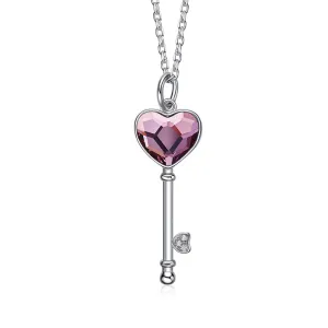 Sterling silver cute pink key necklace