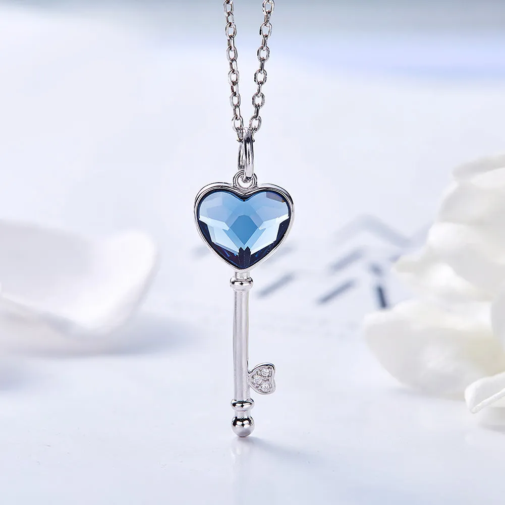 Sterling silver cute pink key necklace