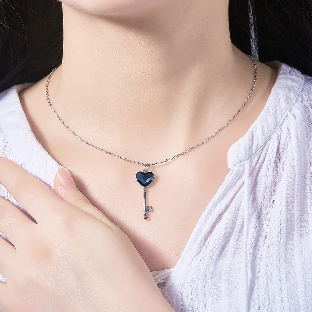 Sterling silver cute pink key necklace