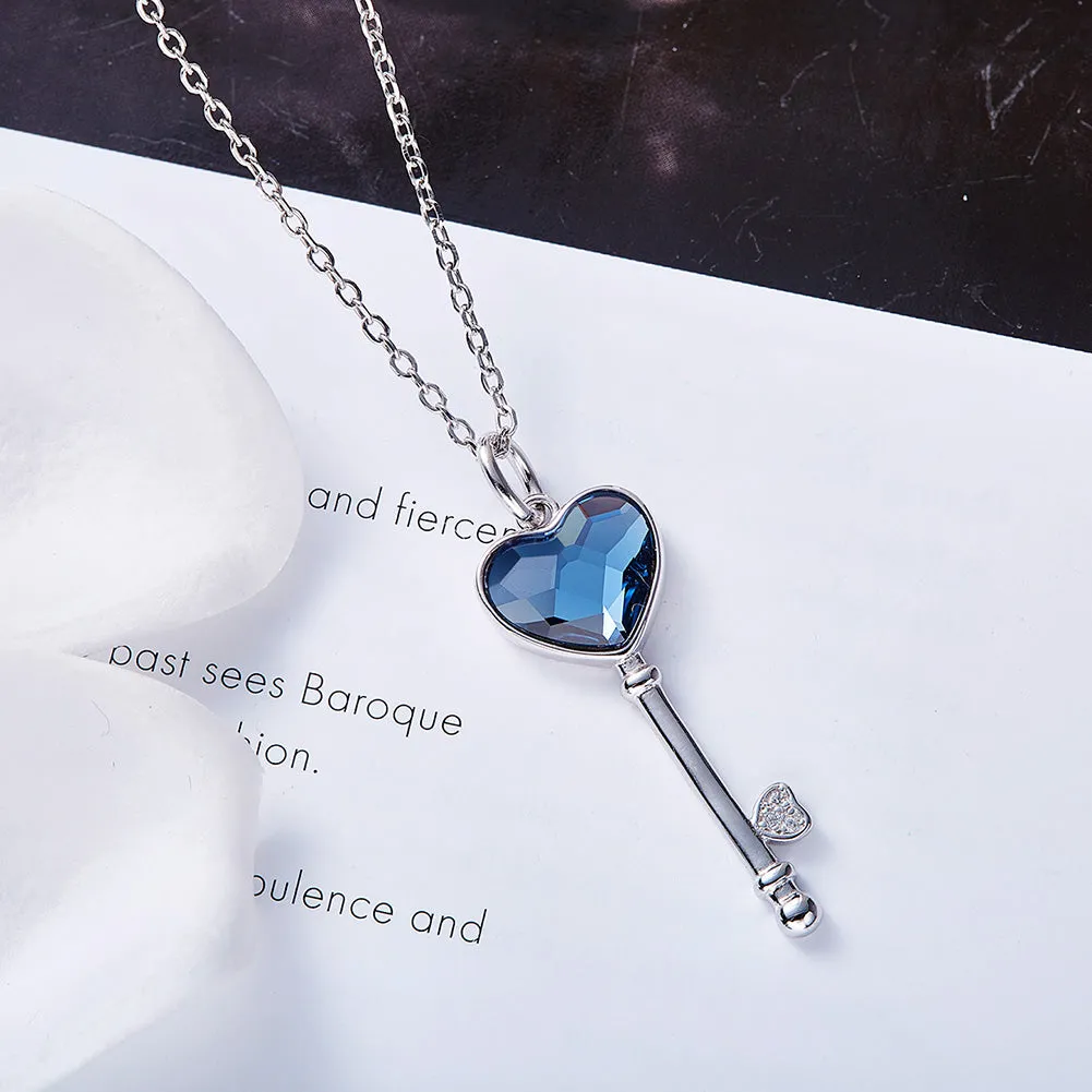 Sterling silver cute pink key necklace