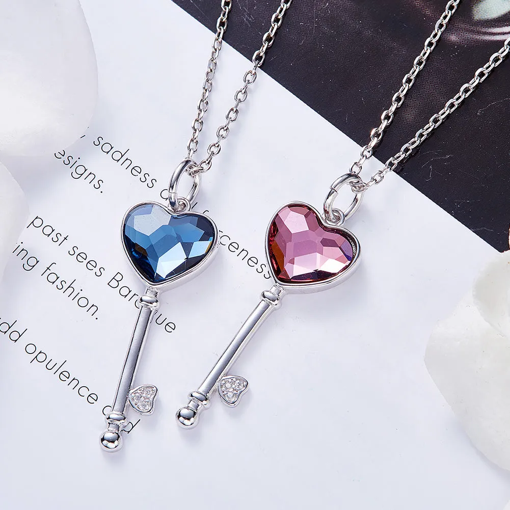 Sterling silver cute pink key necklace